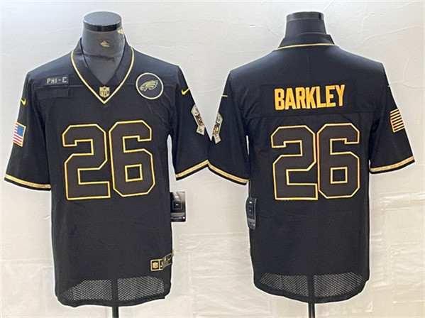Men's Philadelphia Eagles #26 Saquon Barkley Black/Gold Salute To Service Limited Stitched Jersey