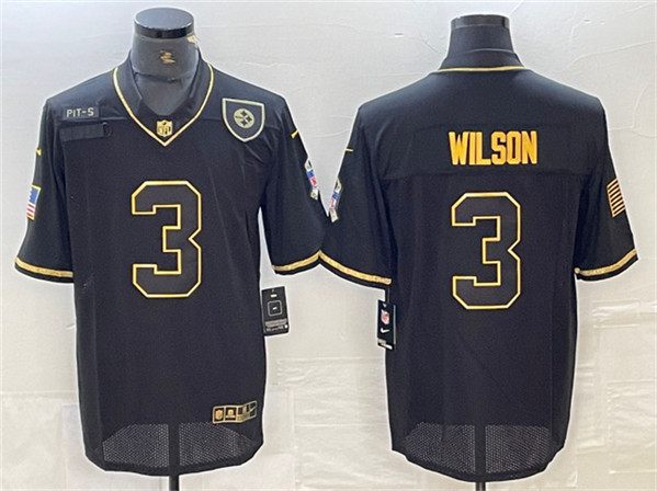 Men's Pittsburgh Steelers #3 Russell Wilson Black/Gold Salute To Service Limited Stitched Jersey