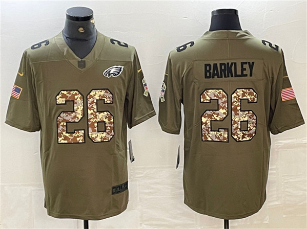 Men's Philadelphia Eagles #26 Saquon Barkley Olive Salute To Service Limited Stitched Jersey