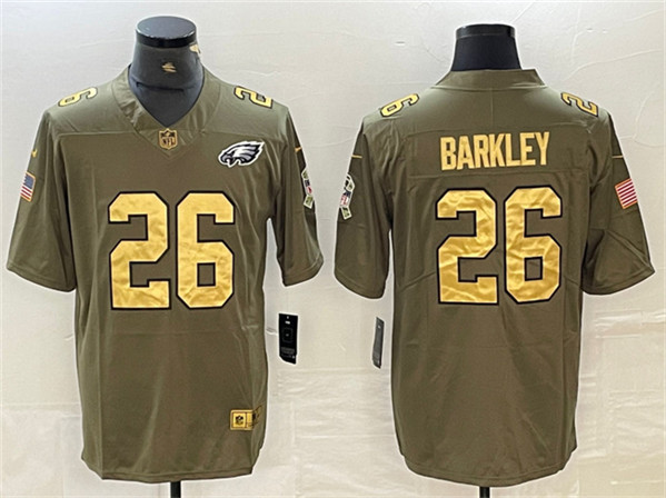 Men's Philadelphia Eagles #26 Saquon Barkley Olive Salute To Service Limited Stitched Jersey