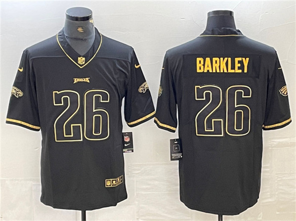 Men's Philadelphia Eagles #26 Saquon Barkley Black Golden Edition Limited Stitched Jersey