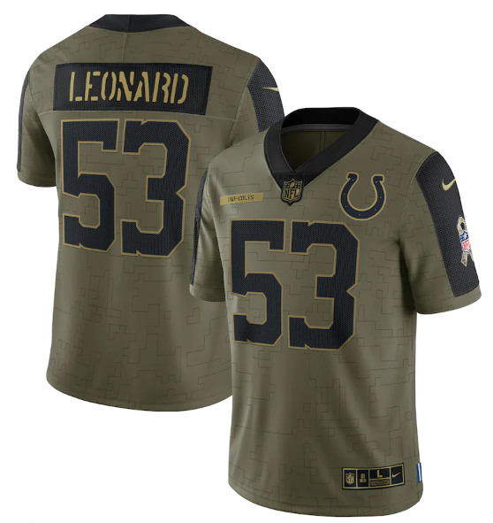 Men's Indianapolis Colts #53 Darius Leonard 2021 Olive Salute To Service Limited Stitched Jersey