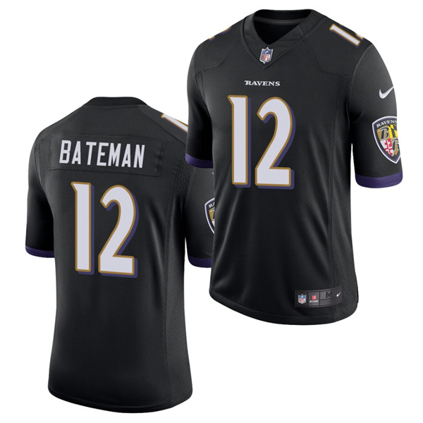 Men's Baltimore Ravens #12 Rashod Bateman Black 2021 Vapor Untouchable Limited Stitched NFL Jersey
