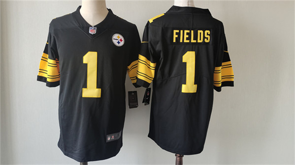 Men's Pittsburgh Steelers #1 Justin Fields Black Color Rush Limited Football Stitched Jersey