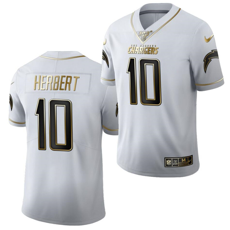 Men's Los Angeles Chargers #10 Justin Herbert Golden/White Limited Stitched Jersey
