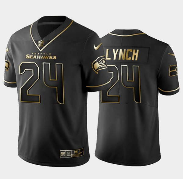 Men's Seattle Seahawks #24 Marshawn Lynch Black Golden Edition Limited Stitched Jersey