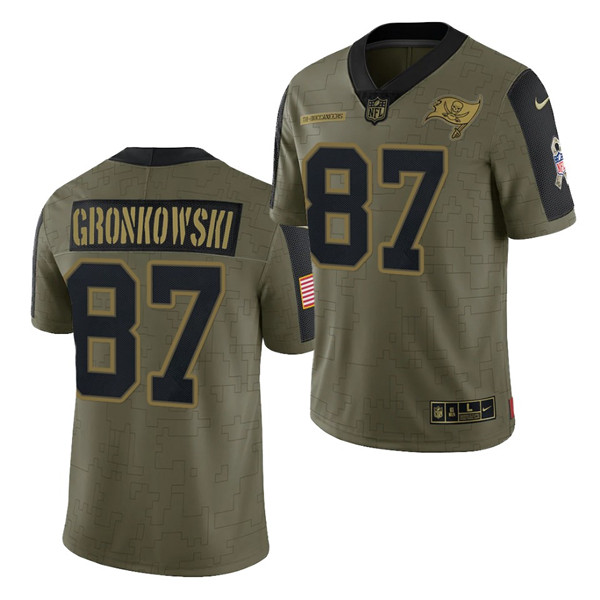 Men's Tampa Bay Buccaneers #87 Rob Gronkowski 2021 Olive Salute To Service Limited Stitched Jersey