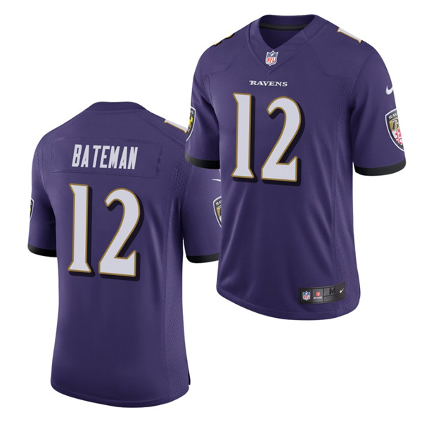 Men's Baltimore Ravens #12 Rashod Bateman Purple 2021 Vapor Untouchable Limited Stitched NFL Jersey (Check description if you want Women or Youth size)