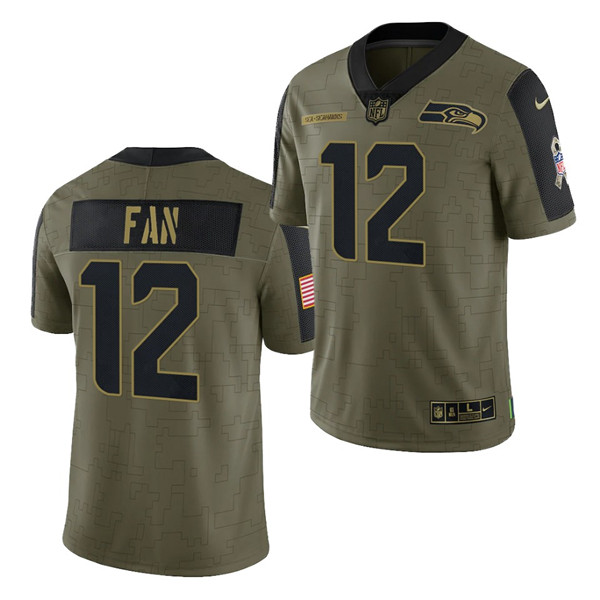 Men's Seattle Seahawks #12 Fan 2021 Olive Salute To Service Limited Stitched Jersey