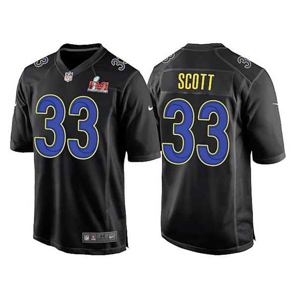 Men's Los Angeles Rams #33 Nick Scott Black 2022 Super Bowl LVI Game Stitched Jersey