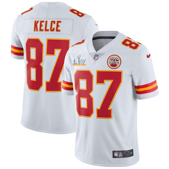 Men's Kansas City Chiefs #87 Travis Kelce White 2021 Super Bowl LV Stitched NFL Jersey