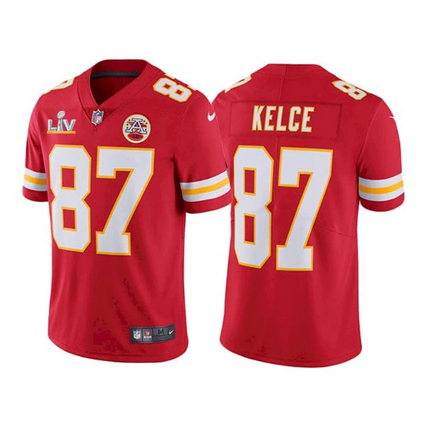 Men's Kansas City Chiefs #87 Travis Kelce Red 2021 Super Bowl LV Stitched NFL Jersey