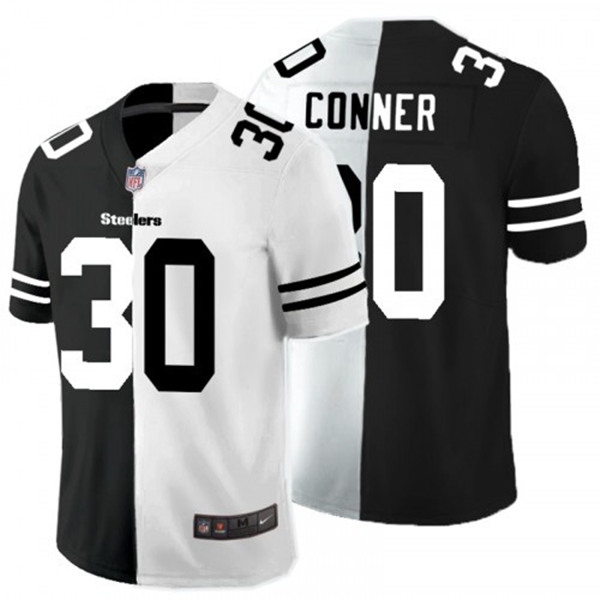 Men's Pittsburgh Steelers #30 James Conner Black White Split 2020 Stitched Jersey