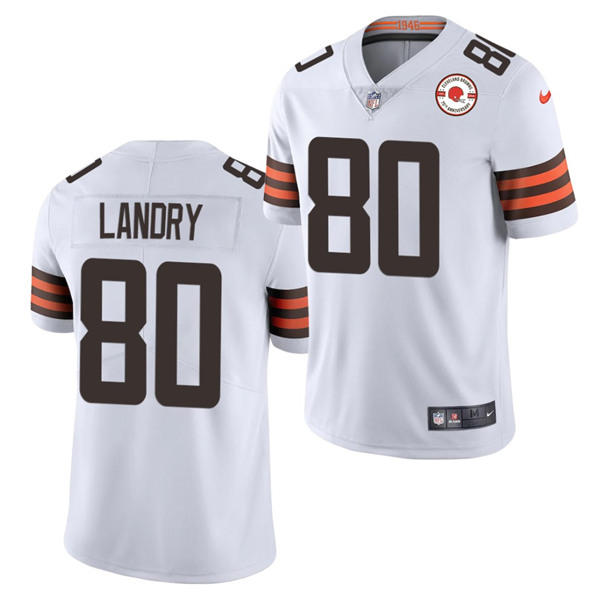 Men's Cleveland Browns #80 Jarvis Landry 2021 White 75th Anniversary Patch Vapor Untouchable Limited Stitched NFL Jersey (Check description if you want Women or Youth size)