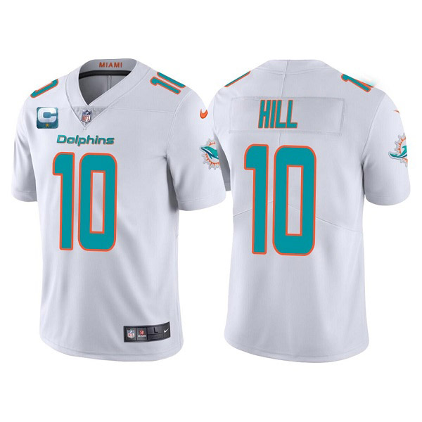 Men’s Miami Dolphins 2022 #10 Tyreek Hill White With C Patch Vapor Untouchable Limited Stitched Football Jerse