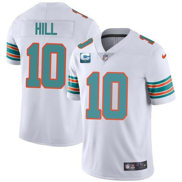 Men’s Miami Dolphins 2022 #10 Tyreek Hill White With C Patch Rush Color Stitched Football Jerse