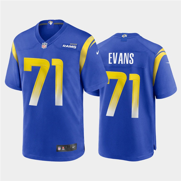 Men's Los Angeles Rams #71 Bobby Evans 2020 Royal NFL Stitched Jersey
