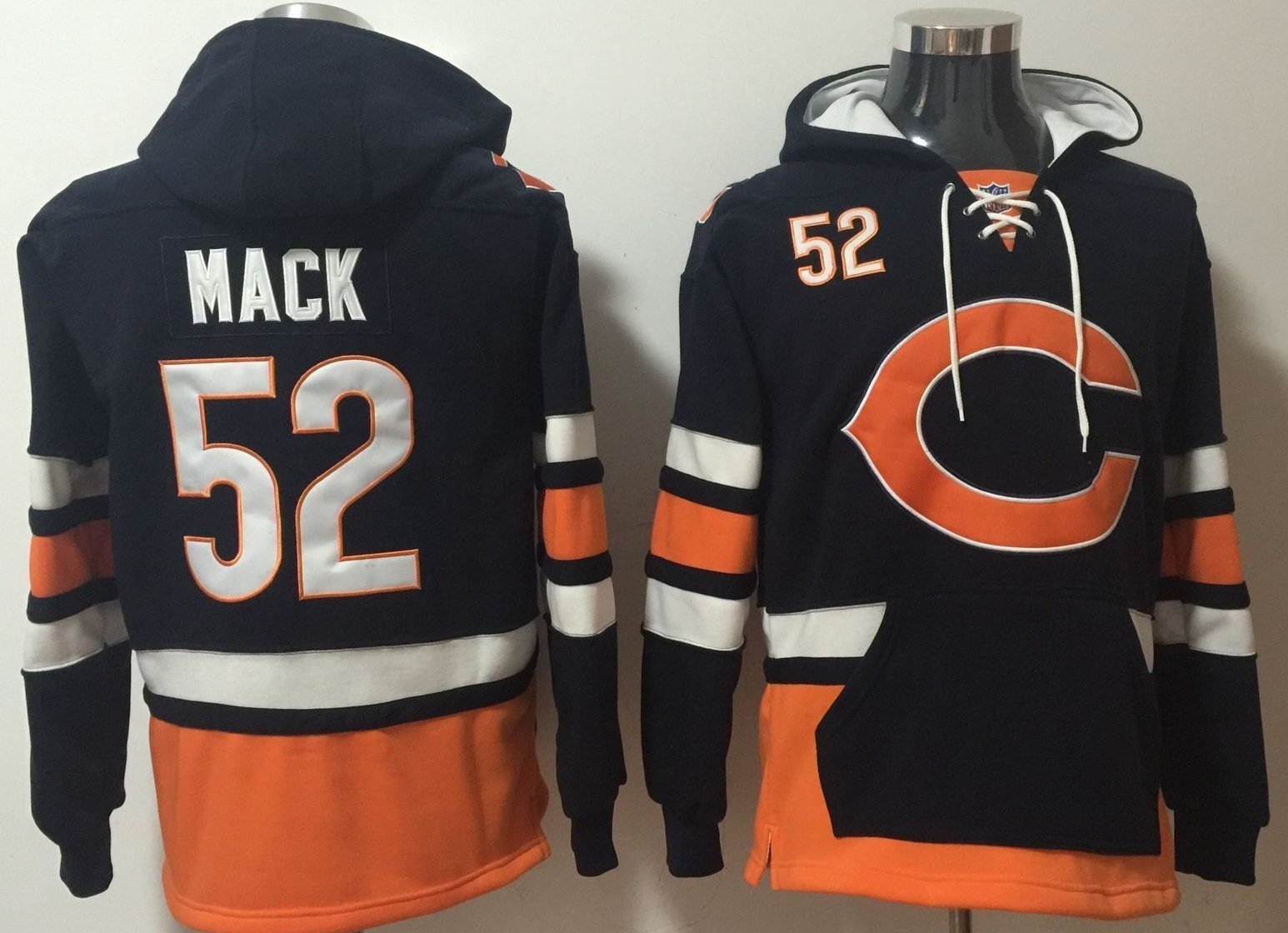 Men's Chicago Bears #52 Khalil Mack Navy All Stitched NFL Hooded Sweatshirt