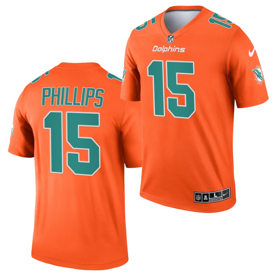 Men's Miami Dolphins #15 Jaelan Phillips Orange 2021 Inverted Legend Stitched Jersey