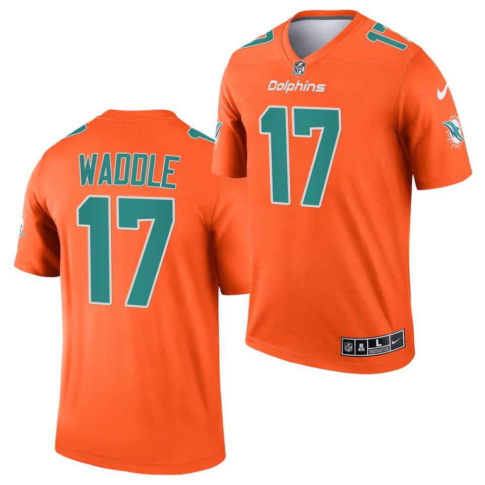 Men's Miami Dolphins #17 Jaylen Waddle Orange 2021 Inverted Legend Stitched Jersey
