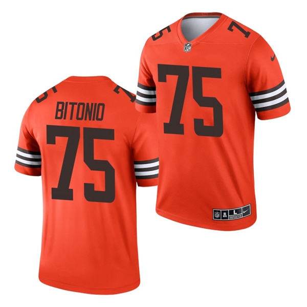 Men's Cleveland Browns #75 Joel Bitonio Orange 2021 Inverted Legend Jersey (Check description if you want Women or Youth size)