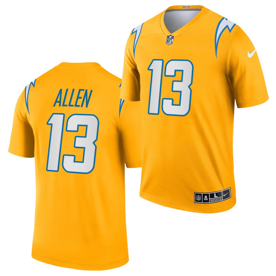 Men's Los Angeles Chargers #13 Keenan Allen Gold 2021 Inverted Legend Stitched Jersey.