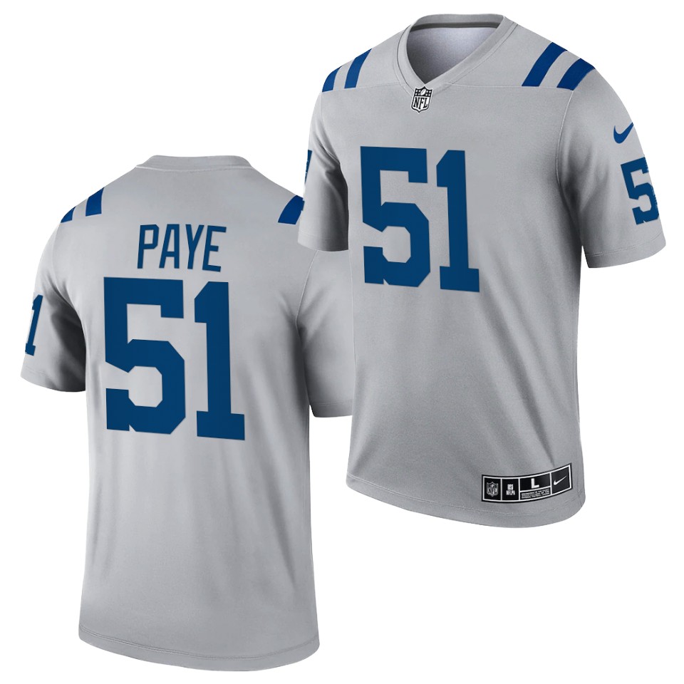 Men's Indianapolis Colts #51 Kwity Paye Gray 2021 Inverted Legend Stitched Jersey
