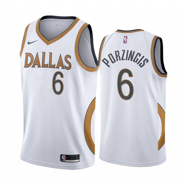 Men's Dallas Mavericks #6 Kristaps Porzingis White City Edition New Uniform 2020-21 Stitched NBA Jersey