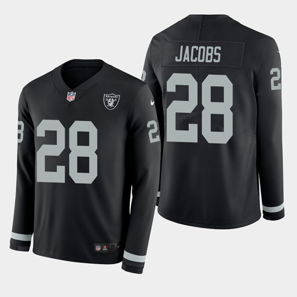 Men's Oakland Raiders #28 Josh Jacobs Black Long Sleeve NFL Stitched jersey