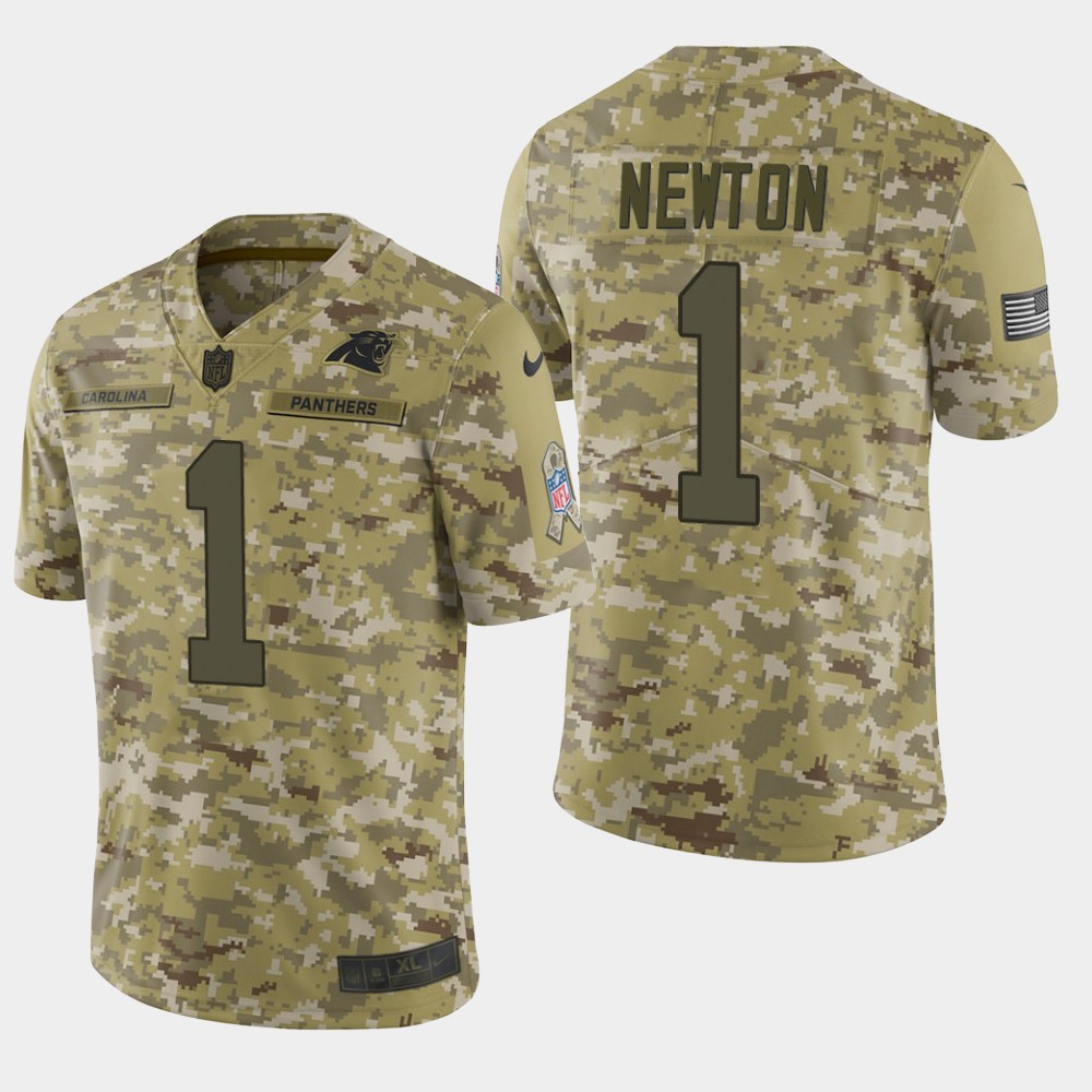 Men's Panthers #1 Cam Newton 2018 Camo Salute To Service Limited Stitched NFL Jersey