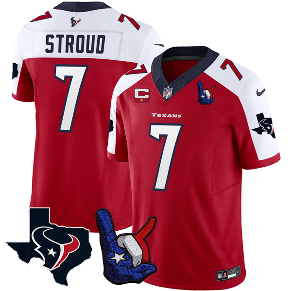 Men's Houston Texans #7 C.J. Stroud White/Red 2023 F.U.S.E. With 1-Star C And Hand Sign Throwing Up The H Patch Vapor Untouchable Limited Football Stitched Jersey