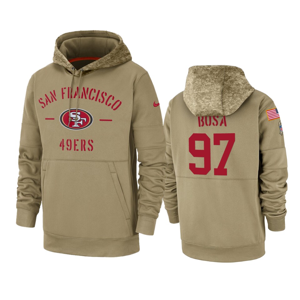 Men's San Francisco 49ers #97 Nick Bosa Tan 2019 Salute to Service Sideline Therma Pullover Hoodie