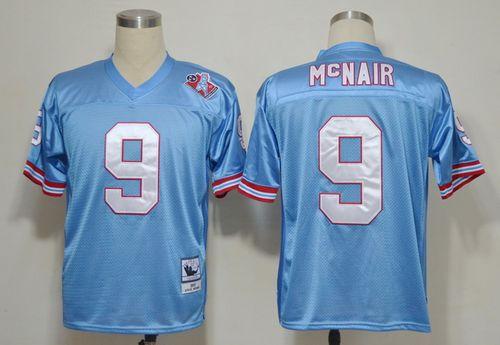 Men's Mitchell And Ness Oilers #9 Steve McNair Blue Throwback Stitched NFL Jersey