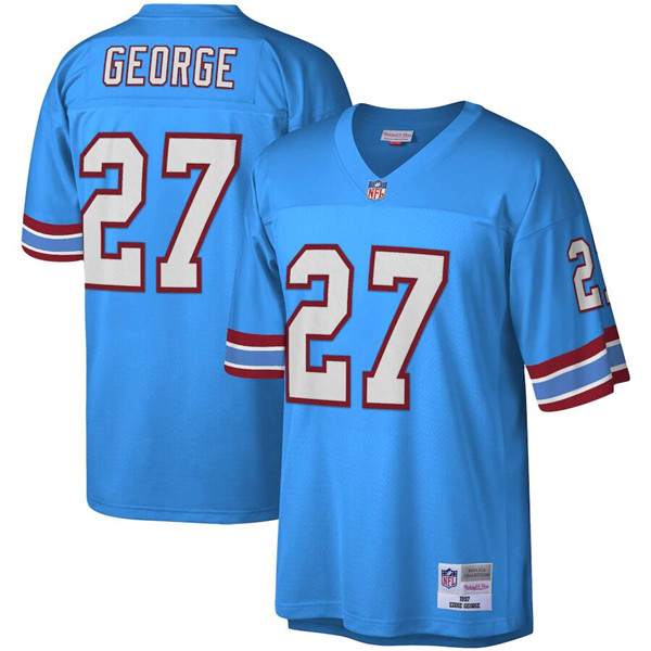 Men's Tennessee Oilers #27 Eddie George Mitchell & Ness Light Blue Throwback Stitched Jersey