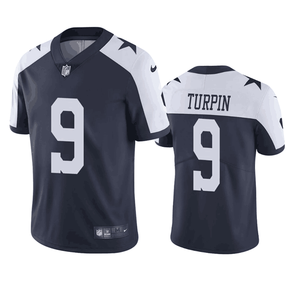 Men's Dallas Cowboys #9 KaVontae Turpin Navy/White Thanksgiving Vapor Limited Football Stitched Game Jersey