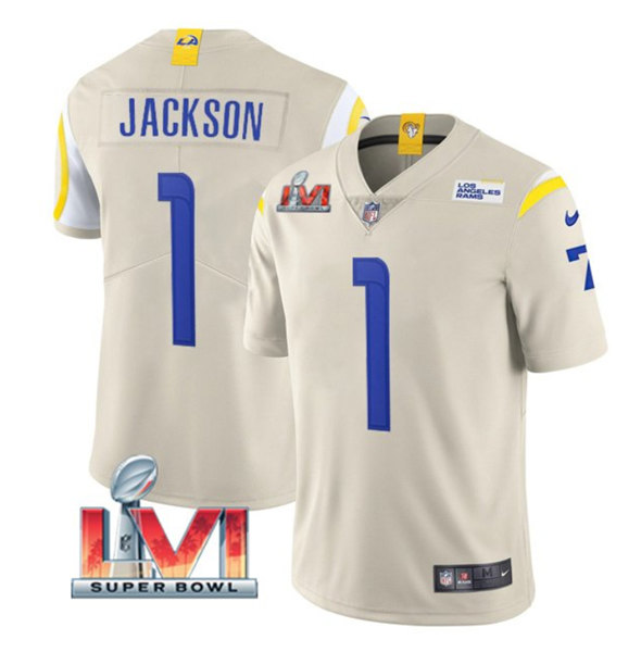 Men's Los Angeles Rams #1 Desean Jackson Bone 2022 Super Bowl LVI Vapor Limited Stitched Jersey