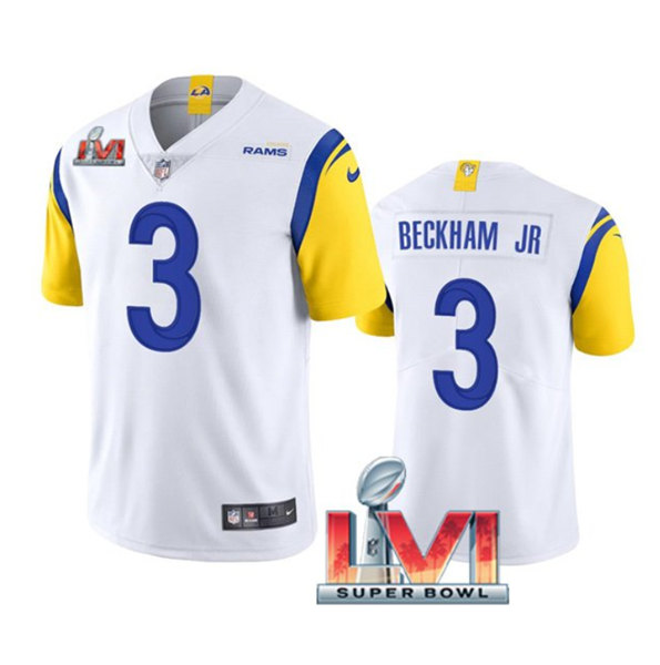 Men's Los Angeles Rams #3 Odell Beckham Jr. White 2022 Super Bowl LVI Vapor Limited Stitched Jersey