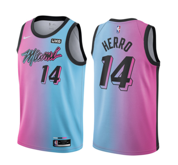 Men's Miami Heat #14 Tyler Herro 2021 Blue/Pink City Edition Vice Stitched NBA Jersey