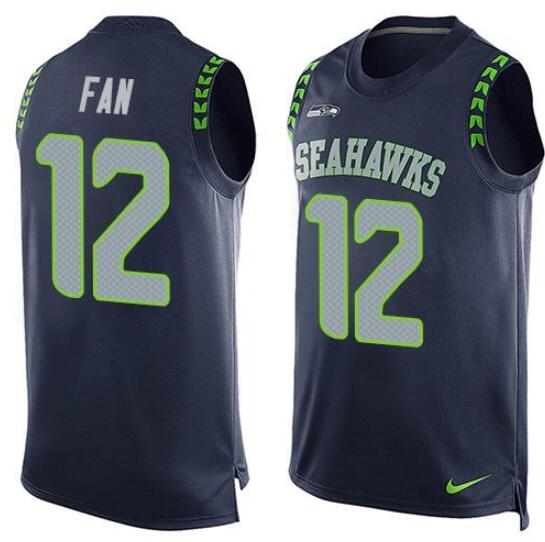 Men's Seattle Seahawks Customized Blue Team Color Stitched Limited Tank Top Jersey