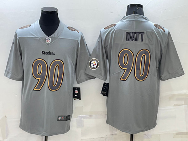 Men's Pittsburgh Steelers #90 T.J. Watt Gray With Patch Atmosphere Fashion Stitched Jersey