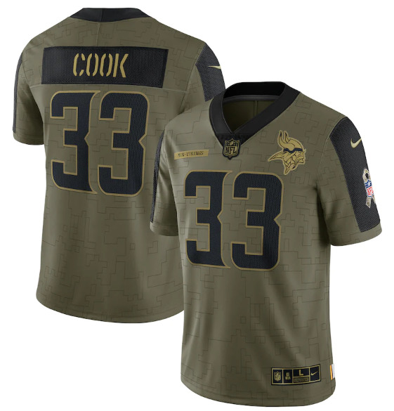 Men's Minnesota Vikings #33 Dalvin Cook 2021 Olive Salute To Service Limited Stitched Jersey
