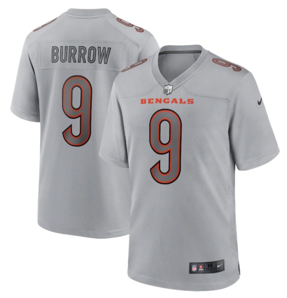 Men's Cincinnati Bengals #9 Joe Burrow Gray Atmosphere Fashion Stitched Game Jersey