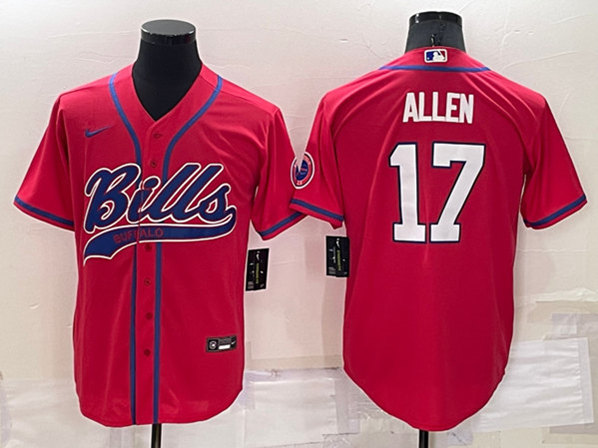 Men's Buffalo Bills #17 Josh Allen Red Cool Base Stitched Baseball Jersey