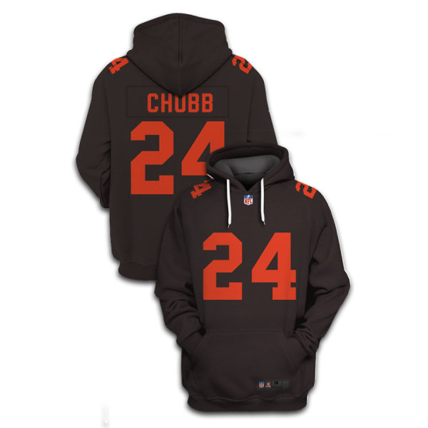Men's Cleveland Browns #24 Nick Chubb 2021 Brown Pullover Hoodie