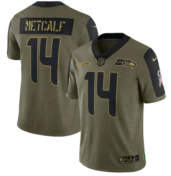 Men's Seattle Seahawks #14 D.K. Metcalf 2021 Olive Salute To Service Limited Stitched Jersey