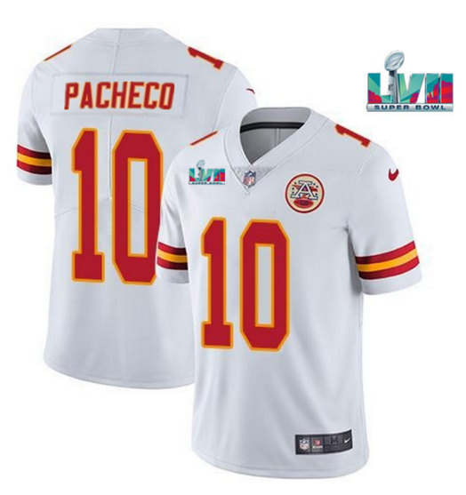 Men’s Kansas City Chiefs #10 Isiah Pacheco White Super Bowl LVII Patch Vapor Untouchable Limited Stitched Jersey