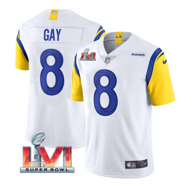 Men's Los Angeles Rams #8 Matt Gay White 2022 Super Bowl LVI Vapor Limited Stitched Jersey