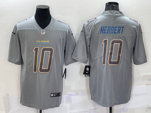 Men's Los Angeles Chargers #10 Justin Herbert Gray Atmosphere Fashion Stitched Game Jersey