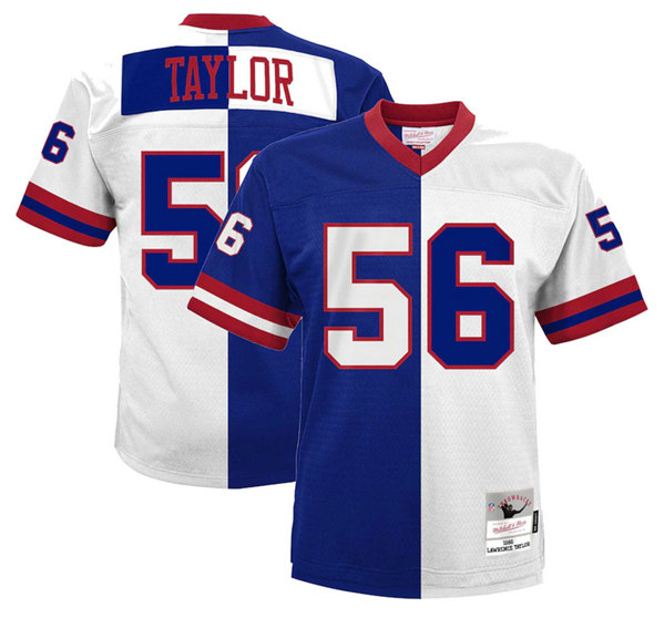 Men's New York Giants #56 Lawrence Taylor Blue/White 1986 Split Mitchell & Ness Vapor Untouchable Limited Stitched Jersey