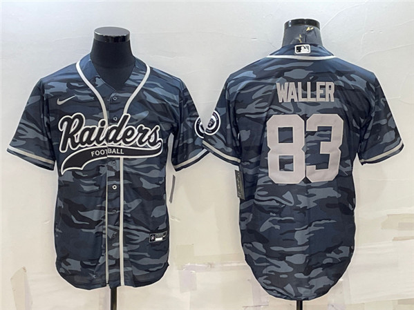 Men's Las Vegas Raiders #83 Darren Waller Gray Camo With Patch Cool Base Stitched Baseball Jersey